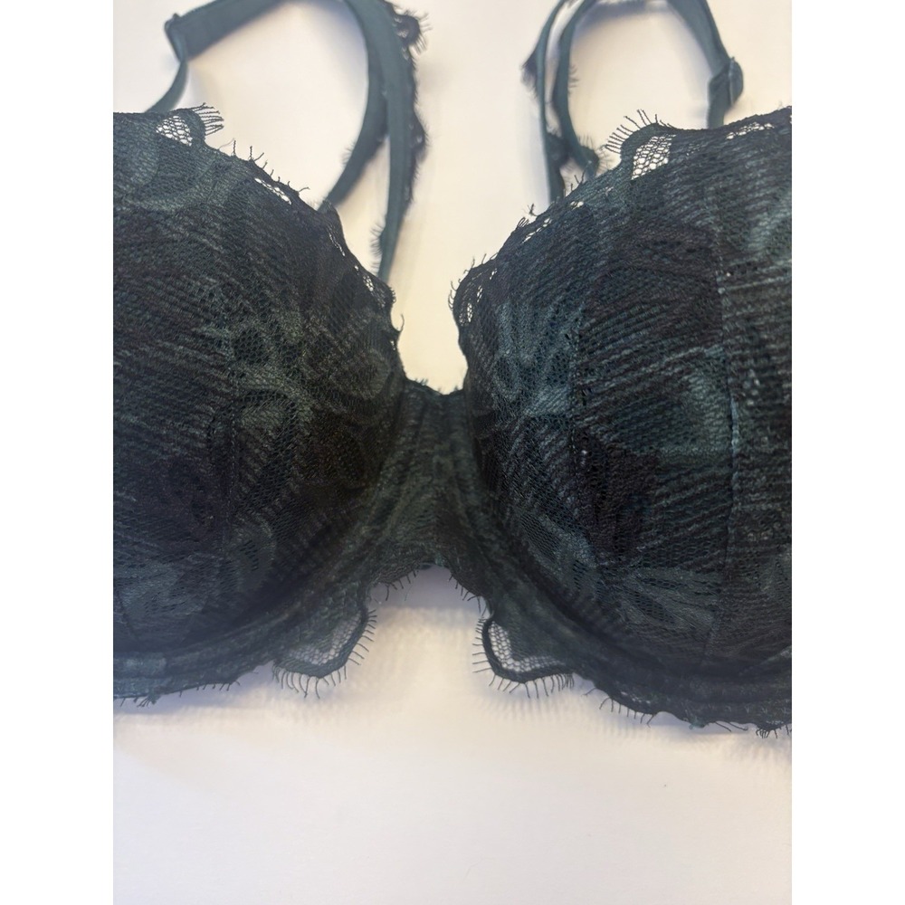 Victoria's Secret PINK Date Pushup Bra Size 34DD‎ Green Plaid Floral Lace - Picture 6 of 10